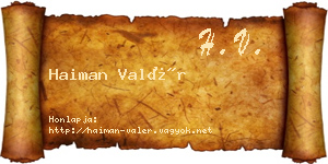 Haiman Valér névjegykártya